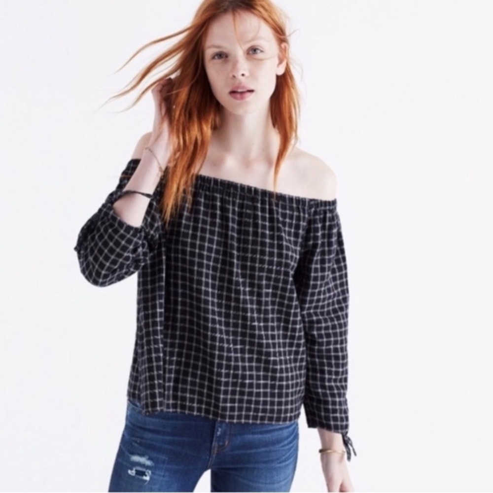 Madewell Plaid Off The Shoulder Top